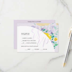 Cute Lilac Blue Green Floral Watercolor RSVP Card