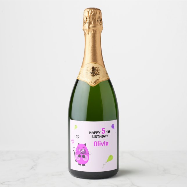 Cute lilac cat sparkling wine label (Front)