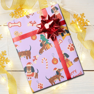 Cute Lilac Christmas Dachshund Merry Woofmas Wrapping Paper