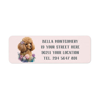 Cute Lilac Floral Poodle Dog design Purple Girly  Return Address Label