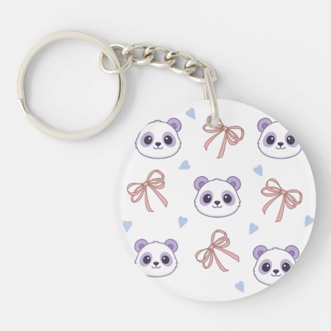 Cute Lilac Panda Pattern Keychain – Kawaii Style (Front)