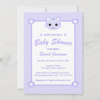 Cute Lilac Purple Cartoon Cat Kitten Baby Shower