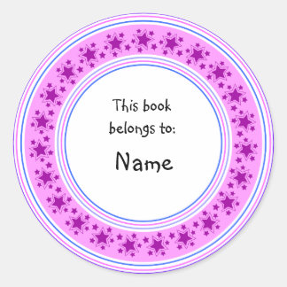 Cute lilac star bookplate design classic round sticker