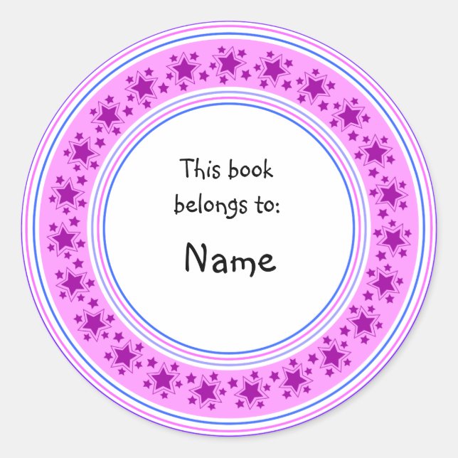 Cute lilac star bookplate design classic round sticker (Front)