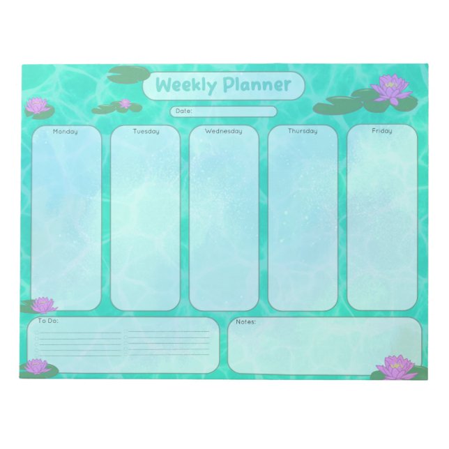 Cute Lily Pad Weekly Planner Monday-Friday (Front)