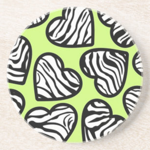 Cute lime green black white zebra pattern heart coaster