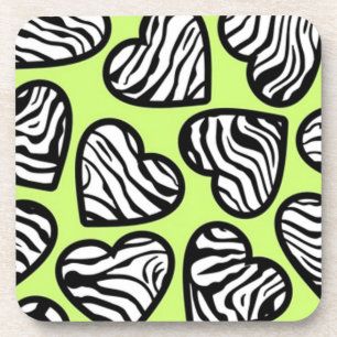 Cute lime green black white zebra pattern heart coaster