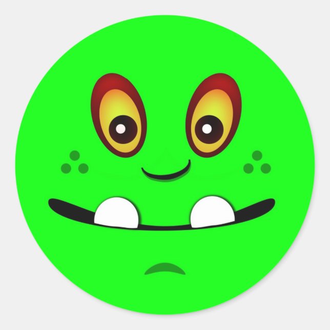 Cute Lime Green Monster Face w/ an Underbite Classic Round Sticker (Front)