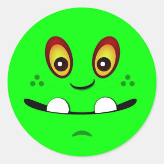 Cute Lime Green Monster Face w/ an Underbite Classic Round Sticker