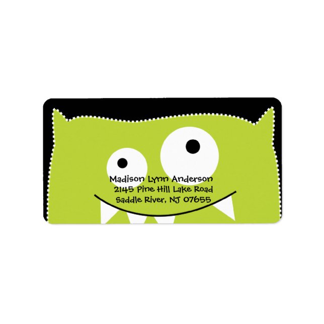 CUTE Lime Green Monster Return Address Label (Front)
