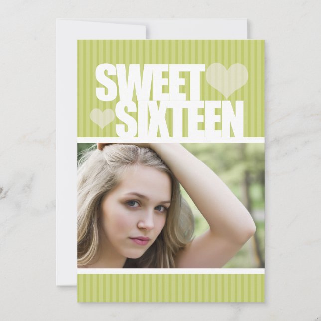 CUTE LIME HEART SWEET SIXTEEN INVITATION (Front)