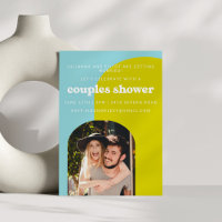 Cute Lime Light Blue Retro Photo Couples Shower