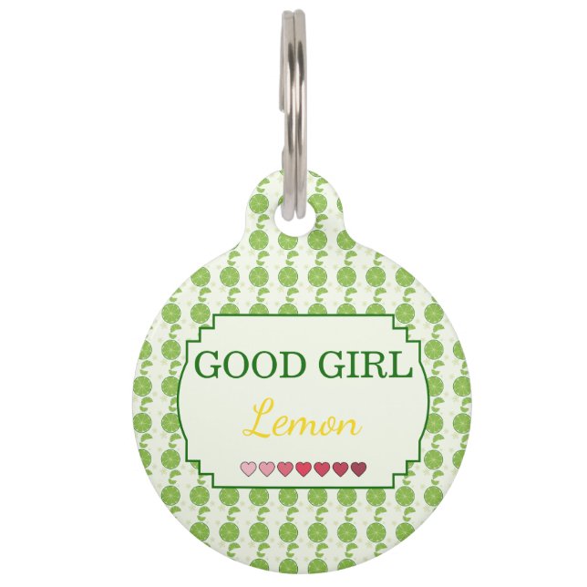 Cute Lime Pattern Good Girl Pet Tag (Front)