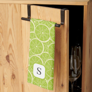 Cute Lime Slices Citrus Fruit Monogrammed Initial Tea Towel