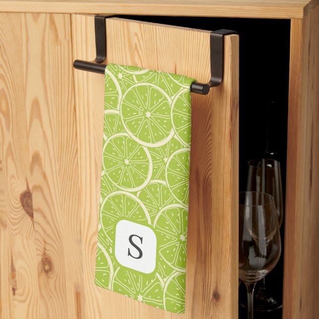 Cute Lime Slices Citrus Fruit Monogrammed Initial Tea Towel (Thirds Fold)