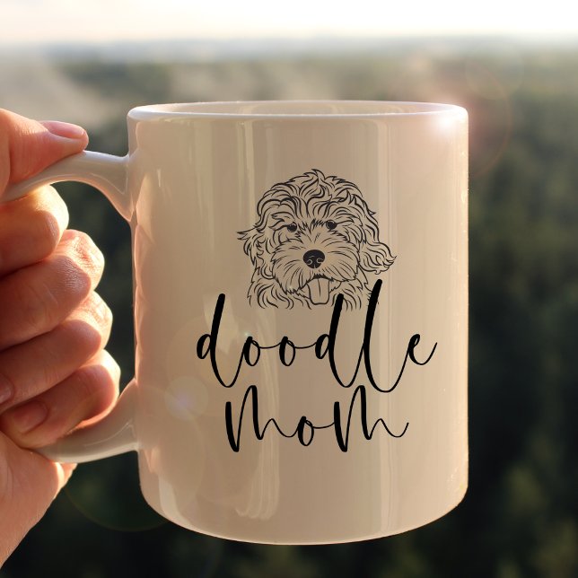 Cute Line Art Doodle Mum Black and White Coffee Mug (Creator Uploaded)