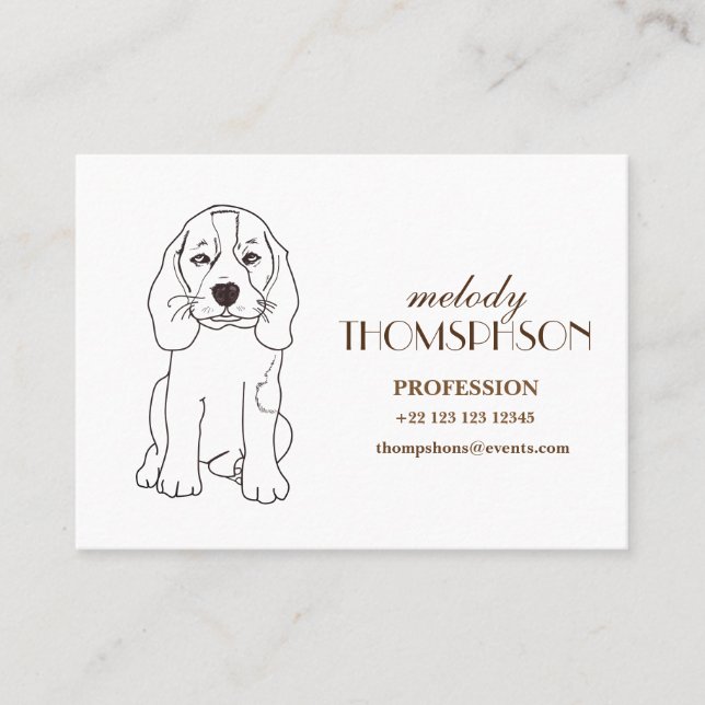 Cute Linear Dog Drawing Custom Business Card (Front)