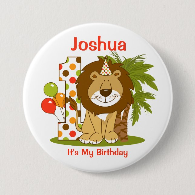 Cute Lion 1st Birthday 7.5 Cm Round Badge (Front)