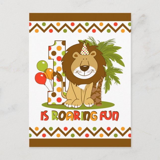 Cute Lion 1st Birthday Postcard Invitation (Front)