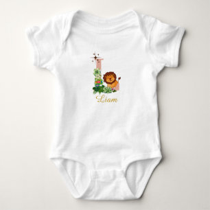 Cute Lion Alphabet Letter L Floral baby Bodysuit