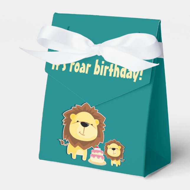Cute Lion And Baby Cub Kids Birthday Favour Box (Front Side)