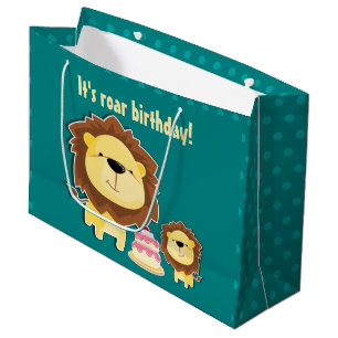 Cute Lion And Baby Cub Kids Birthday Large Gift Bag