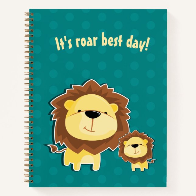 Cute Lion And Baby Cub Kids Birthday Notebook (Front)