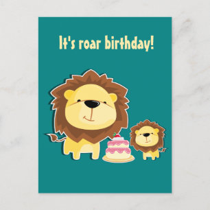 Cute Lion And Baby Cub Kids Birthday Postcard
