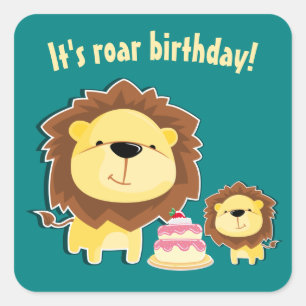 Cute Lion And Baby Cub Kids Birthday Square Sticker