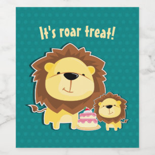 Cute Lion And Baby Cub Kids Birthday Wine Label