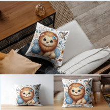 Cute Lion and Blue Flowers Gift 