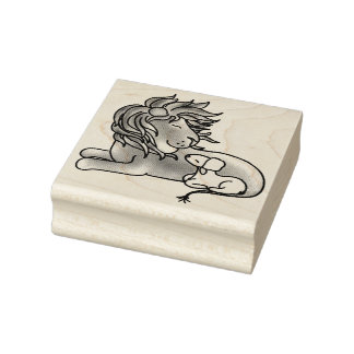 Cute Lion and Lamb | Wood Art Stamp