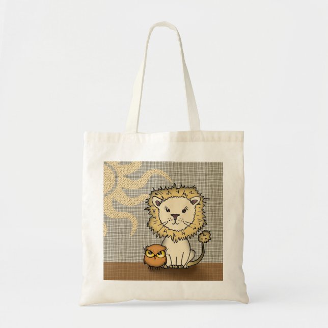 Cute Lion and Owl Tote Bag (Front)