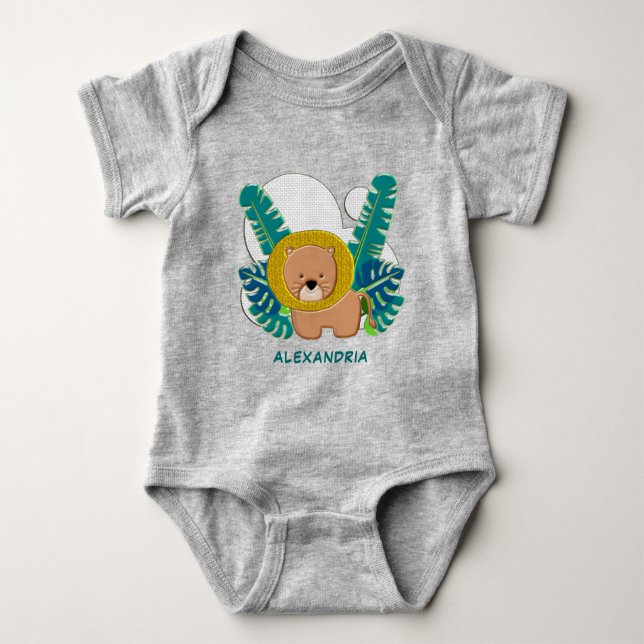 Cute Lion Animal Jungle Safari Zoo Personalise  Baby Bodysuit (Front)