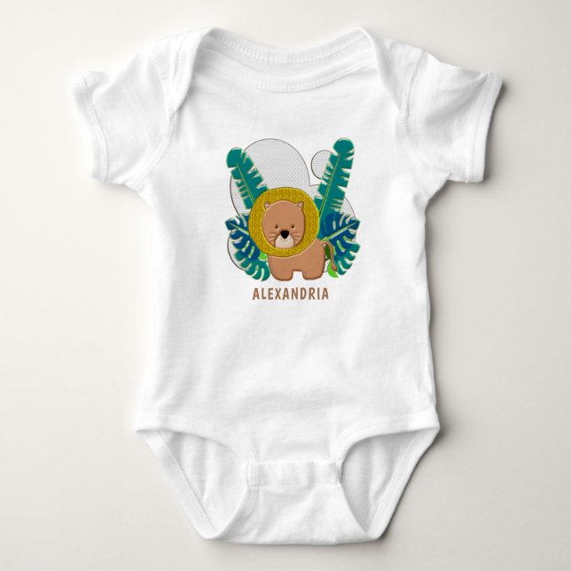 Cute Lion Animal Jungle Safari Zoo Personalise  Baby Bodysuit (Front)