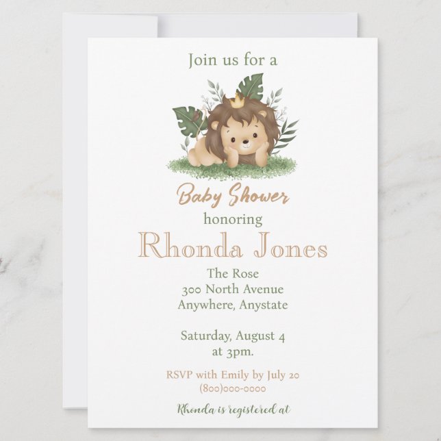 Cute Lion baby boy shower Invitation (Front)