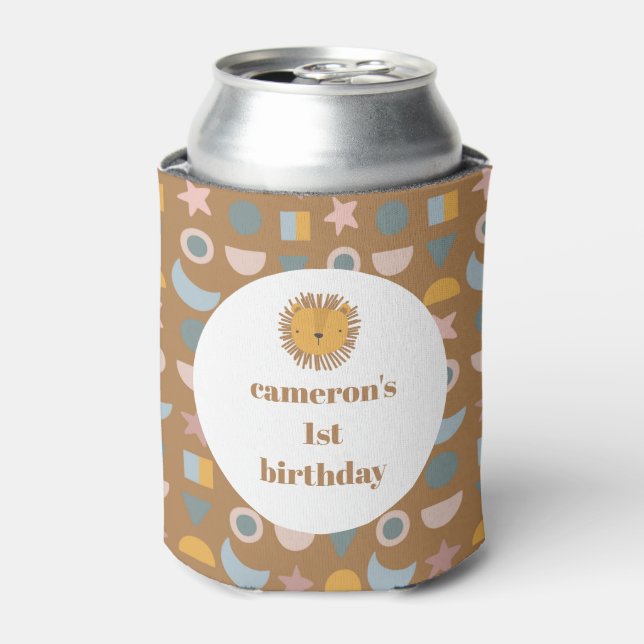 Cute Lion Baby Kids Animal Custom Birthday Party Can Cooler (Can Front)