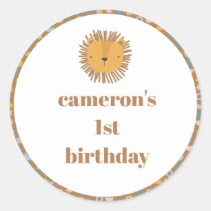 Cute Lion Baby Kids Animal Custom Birthday Party Classic Round Sticker