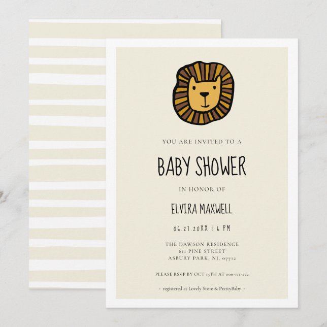 Cute lion Baby shower Invitation (Front/Back)