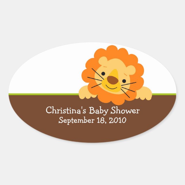 Cute Lion Baby Shower Oval Sticker (Front)