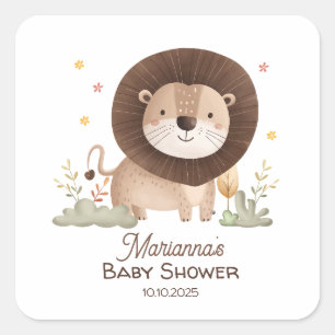 Cute Lion Baby Shower Roaring with Excitement Square Sticker