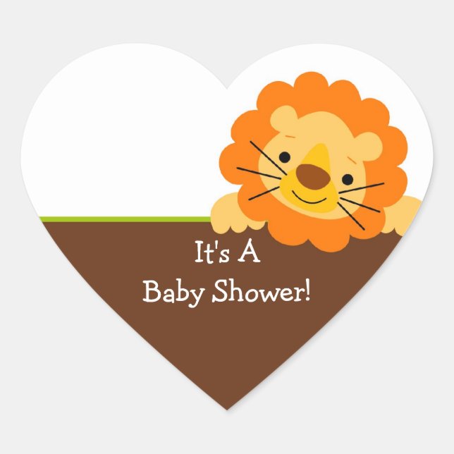 Cute Lion Baby Shower Square Sticker! Heart Sticker (Front)