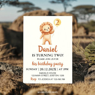Cute Lion Balloon Birthday Party Invitation