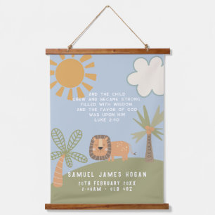 Cute Lion Bible Verse Birth Stats Boy's Nursery Hanging Tapestry