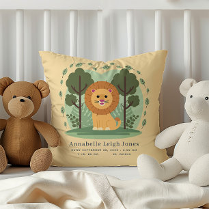 Cute Lion Birth Stats Baby Name Nursery  Cushion