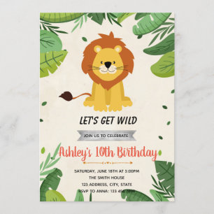Cute lion birthday party invitation