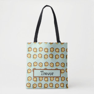Cute lion blue pattern tote bag