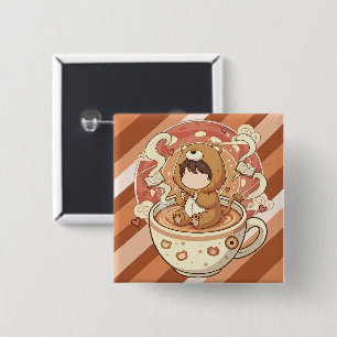Cute Lion Boy Drinking Coffee 15 Cm Square Badge