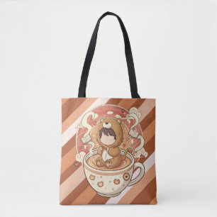 Cute Lion Boy Drinking Coffee Tote Bag