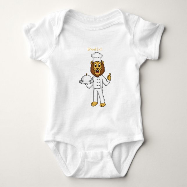 Cute lion chef cartoon illustration  baby bodysuit (Front)